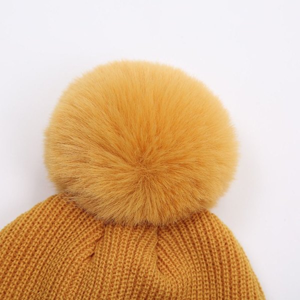 Crimping Beanie Hat Pompom Hat KELTAINEN Yellow