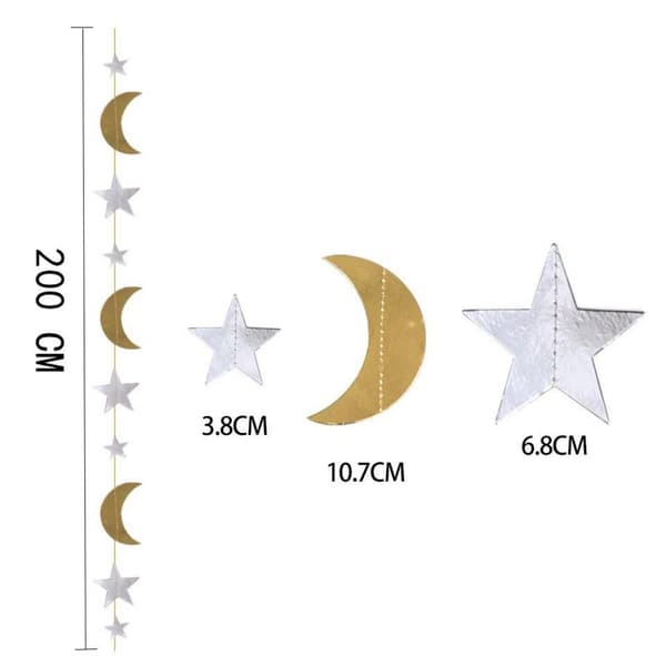 3 Sæt Eid Mubarak Dekoration Ramadan Banner GULD&SØLV 2M