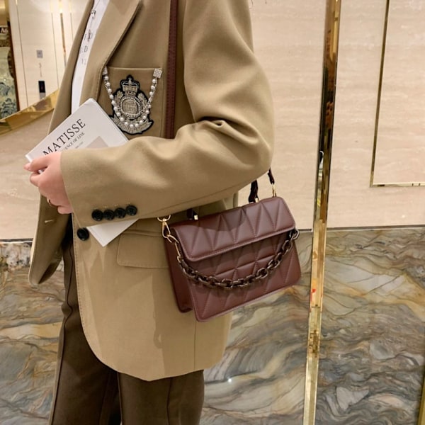 Rutig Axelväska Crossbody Väskor KAFFE coffee