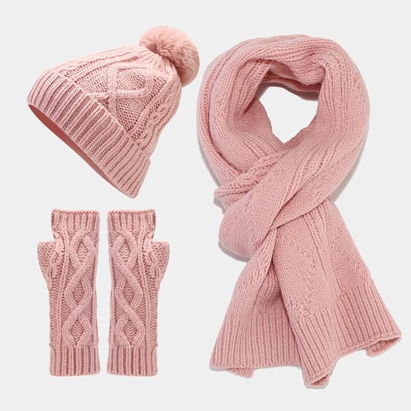 Mössa Scarf Handskar Set Stickad cap RÖD RED