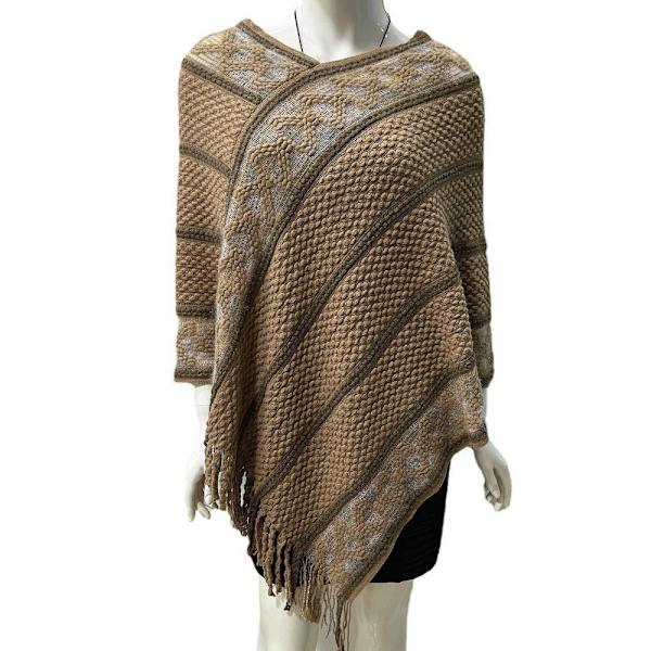 Mongolsk Poncho Twill Stripe Tassel Sjal MØRK KHAKI dark khaki