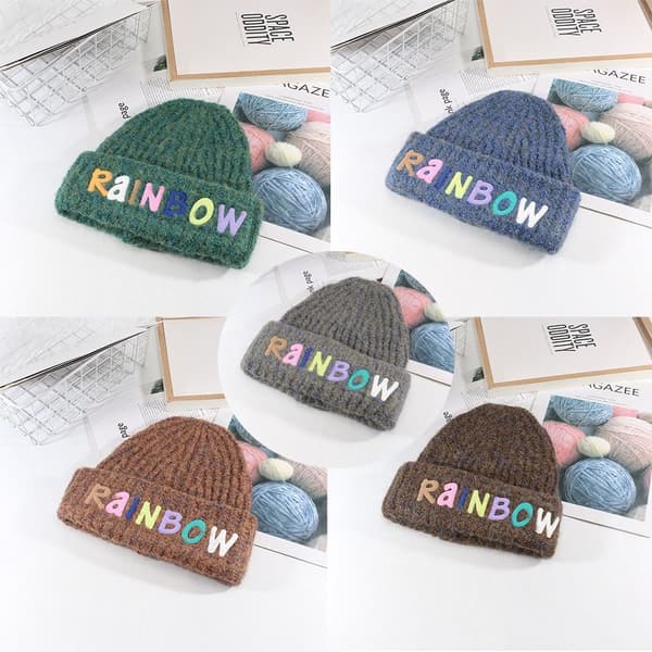 Rainbow Letter Beanie Strikket Beanie Hat GRÅ grey