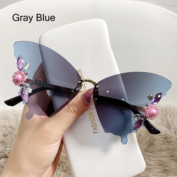 Krystal Butterfly Solbriller Indfatningssolbriller GRÅ BLÅ GRÅ Gray Blue