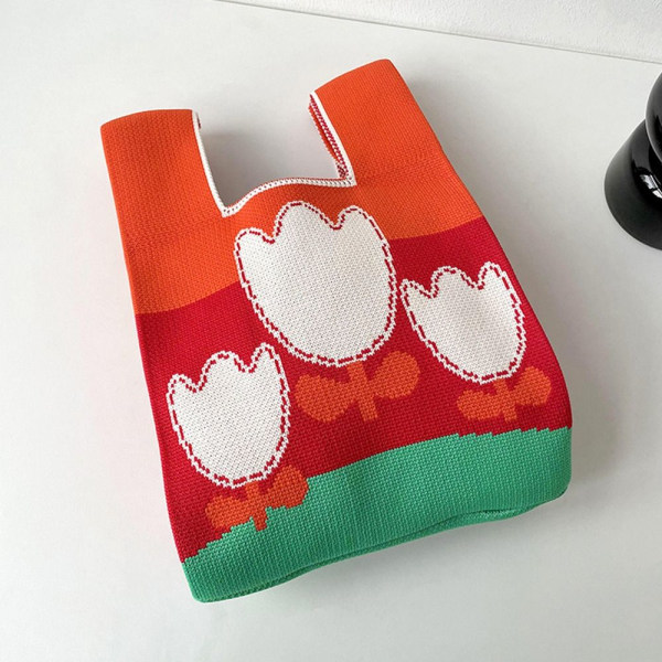 Knit Handbag Knot Wrist Bag ORANGE orange