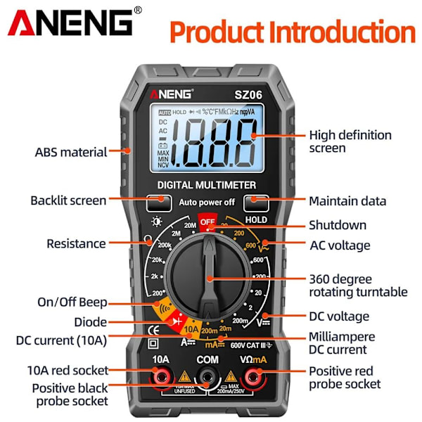 Digital Multimeter Spændingsmåler SORT Black