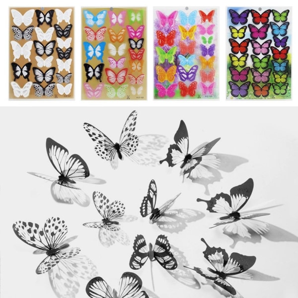 3Piece 3D Wall Stickers Farverig Sommerfugl 4 4 4