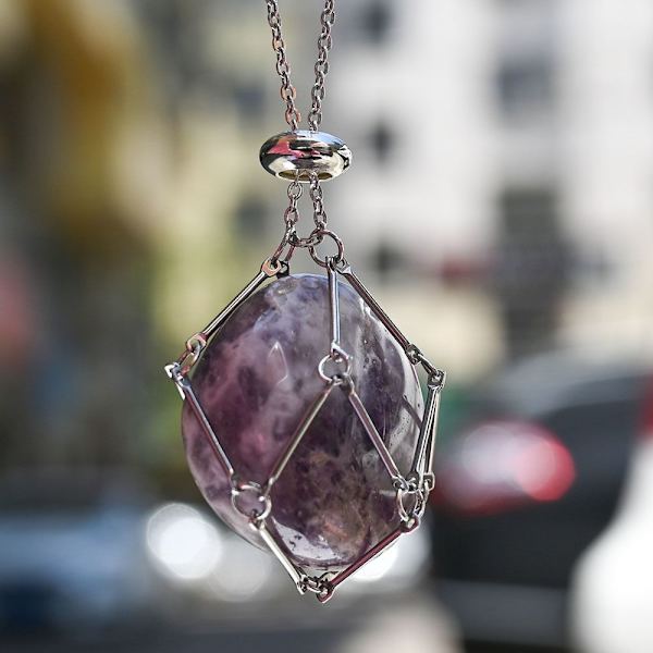 Crystal Holder Cage Necklace Crystal Net Metal Halsband Amethyst