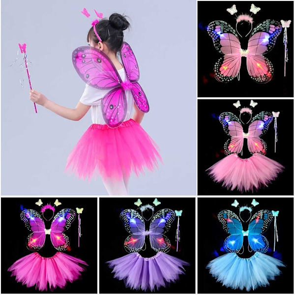 LED-lasten pukurekvisiitta Butterfly Wings -setit KELTAINEN 3 Yellow 3 Pcs/set-3 Pcs/set