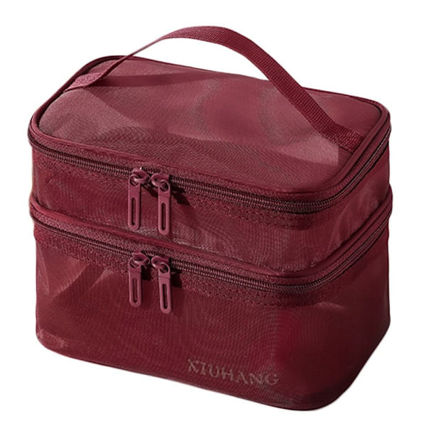 Makeup Taske Rejse Kosmetik Taske RØD DOUBLE LAYER DOBBELT LAG red double layer-double layer