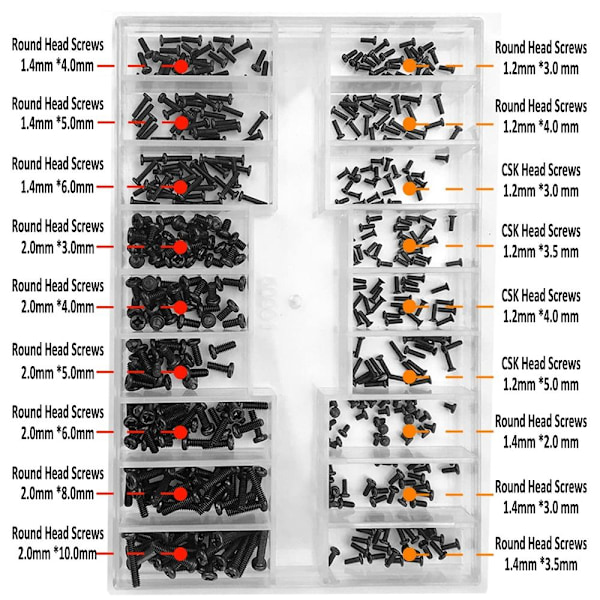 Små skruer Miniskruer Sortimentsett Mikroskruersett