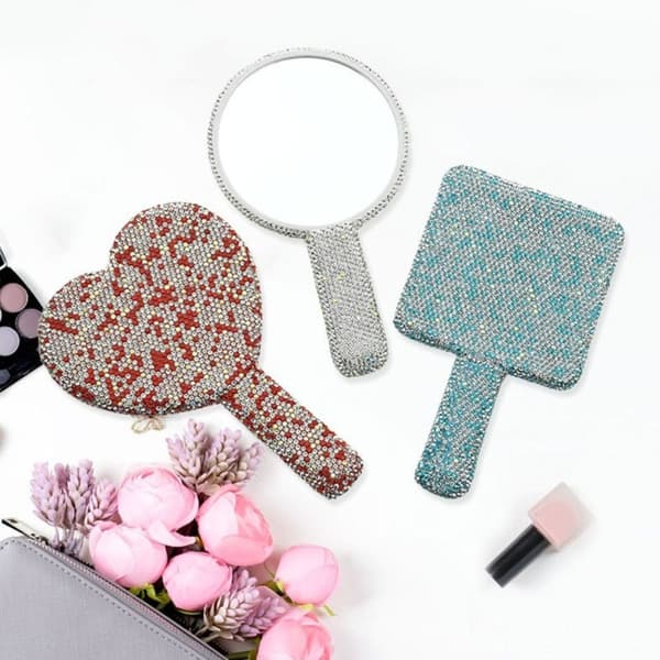 Rhinestone Handheld Mirror Rhinestone Makeup Mirror SQUARE square white