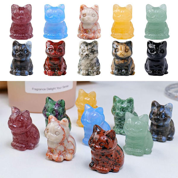 Luonnollinen Crystal Cat Figurine Fortune Cat Statue 7 7 7
