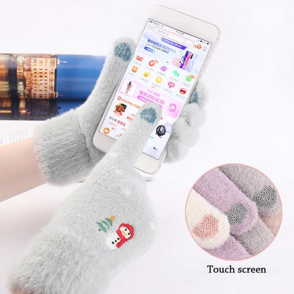 Vinterhandskar Stickade vantar Snowman Fluffy Touch Screen grey