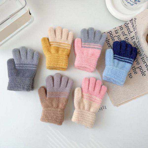 Barnhandskar Stickade thermal GRÅ gray