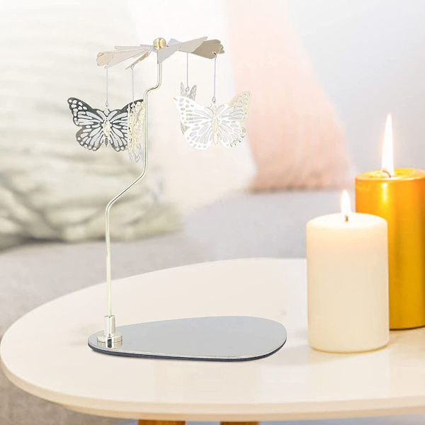 Karusell Ljus Spinner Ljusstickshållare Bricka SILVER Silver Butterfly
