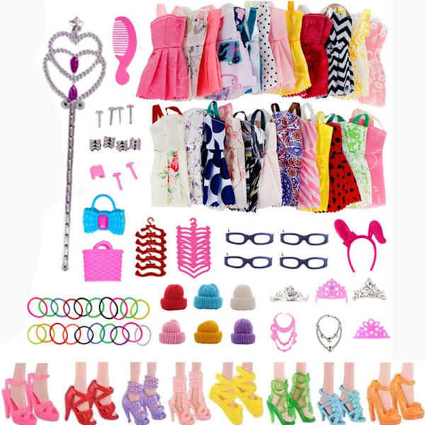 1 Set Random Doll Vaatteet Asusteet Kengät Mekko 79PCS-A 79PCS-A