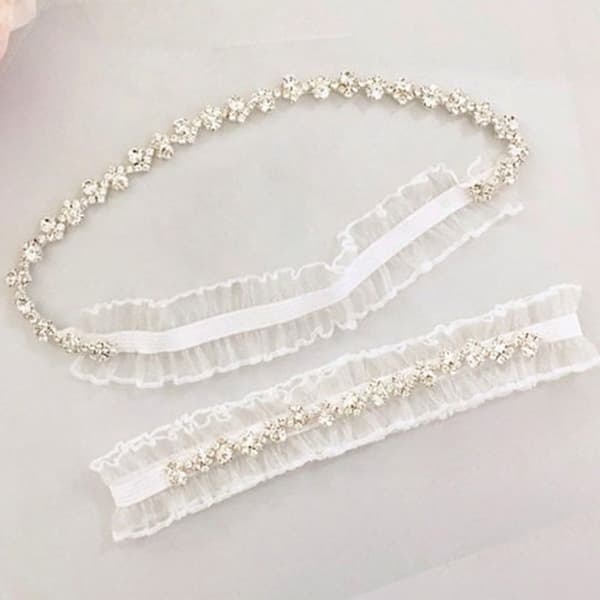 Blonder Blomst Leg Garter Krystall Lårring HVIT&SØLV white&silver