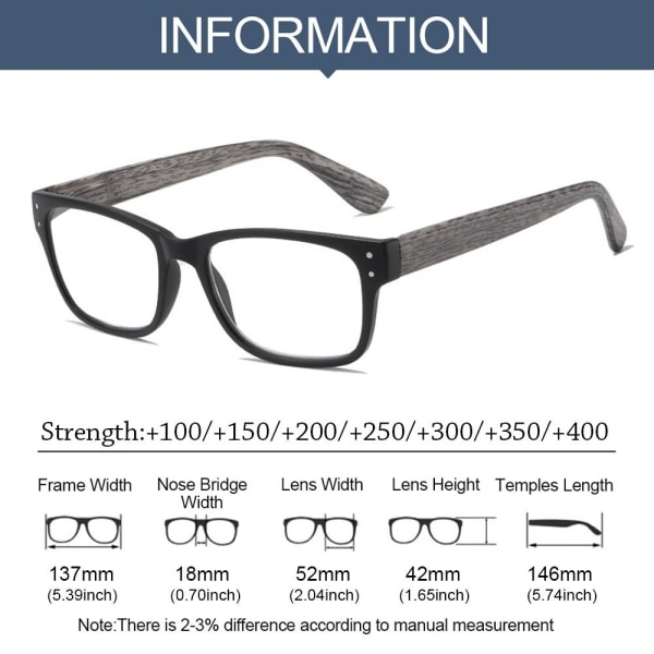 Lesebriller med anti-blått lys Firkantede briller BRUNE Brown Strength 100