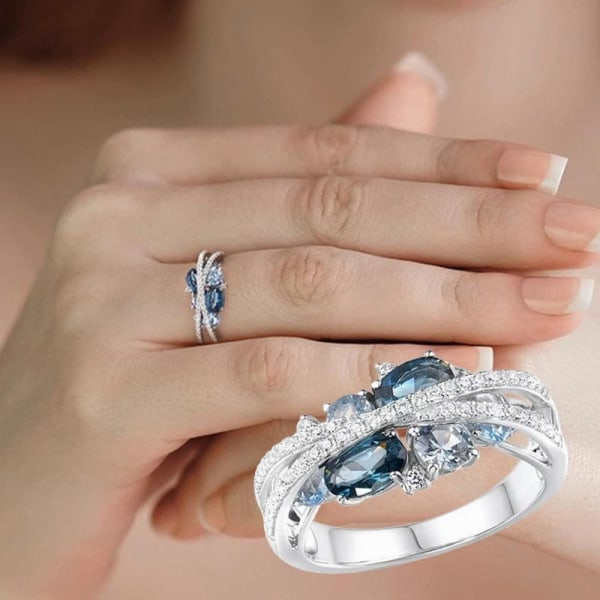 Moissanite Ring Bryllupsforlovelsesring BLÅ STØRRELSE 10 STØRRELSE 10 blue size 10-size 10