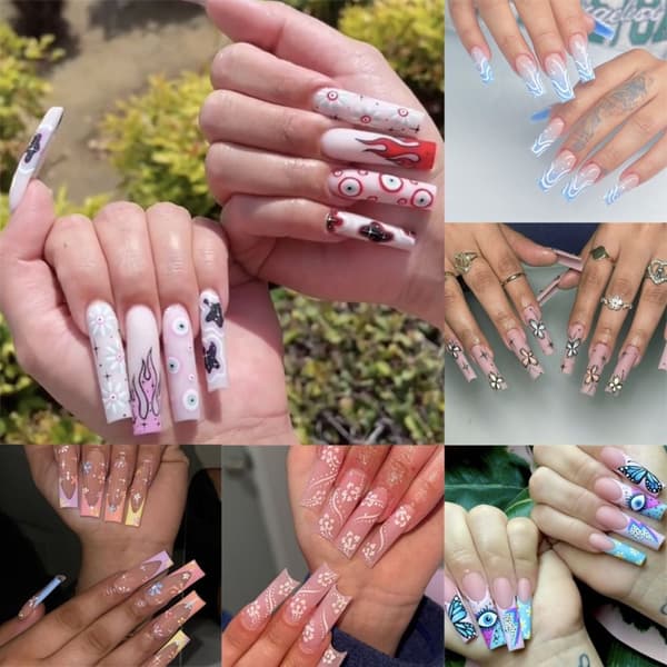 Long Water Pipe Fake Nails tekokynnet 4 4 4