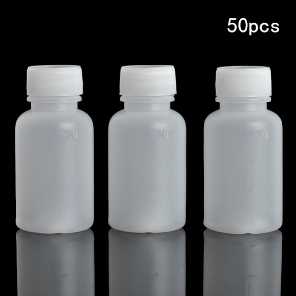 50 st Små Plastflaskor Provflaskor Graderad Lab