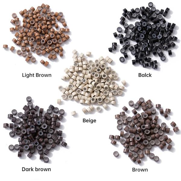500STK Hårperler Micro Links Ringe MØRKEBRUN Dark Brown