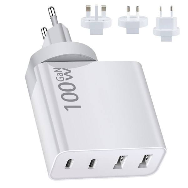 100W GaN Laddare Adapter Dual Typ C QC3.0 USB-A EU-PLUGG