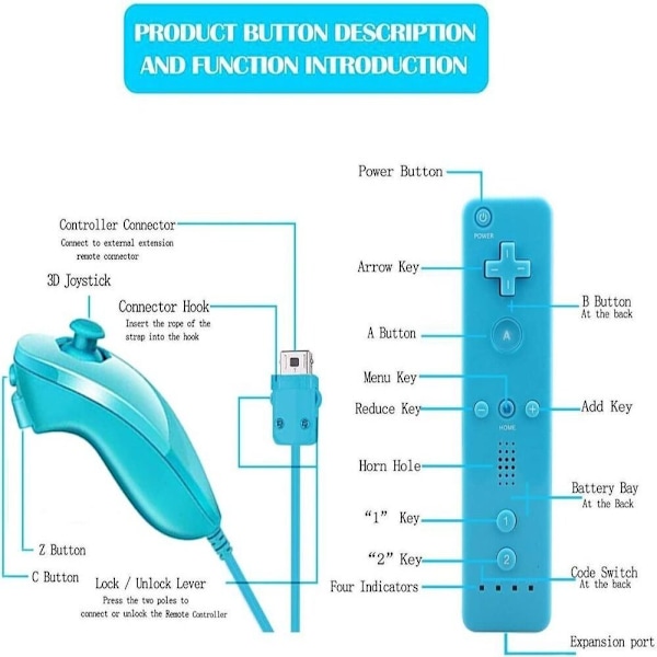 Til Nintendo Wii/Wii U Joystick Wireless Remote Gamepad BLÅ blue