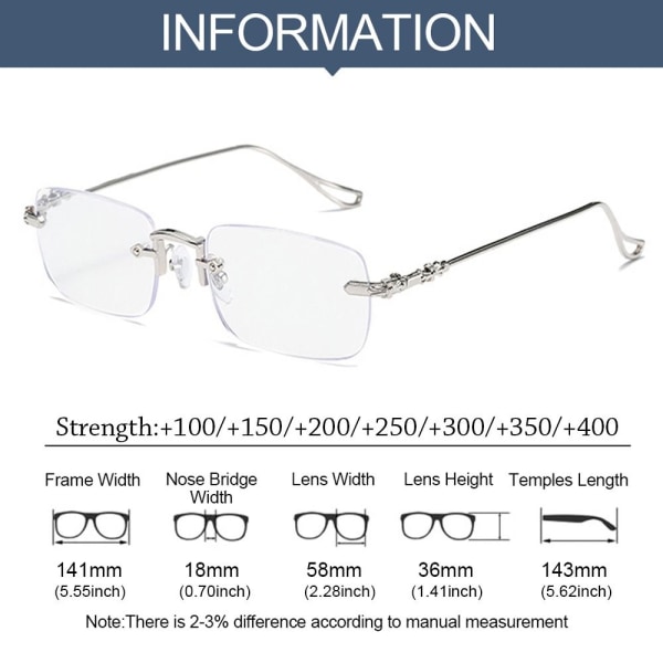 Anti-blått ljus Läsglasögon Fyrkantiga glasögon GULD STYRKA Gold Strength 250