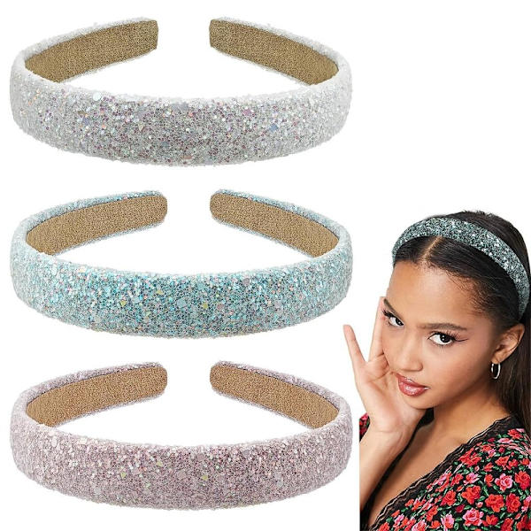 Glitter Pailletter Pandebånd Brede Pandebånd HVID White