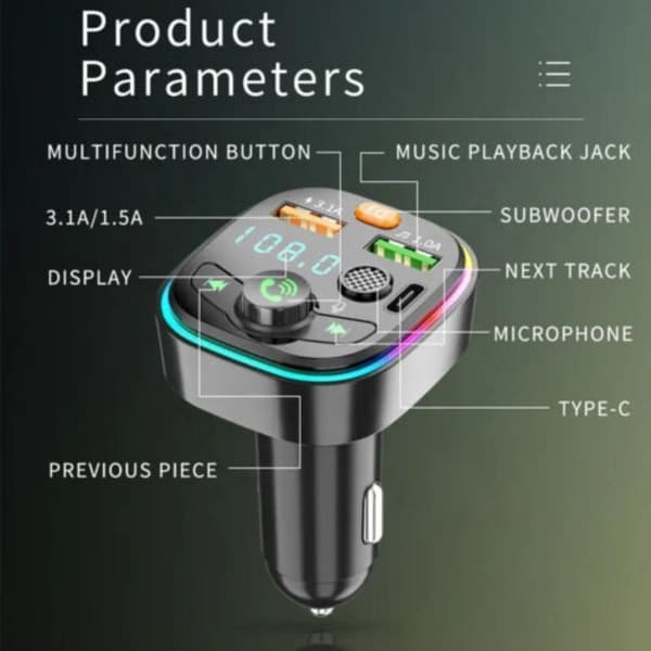 Trådløs Bluetooth FM-sender MP3-afspiller Hurtigoplader