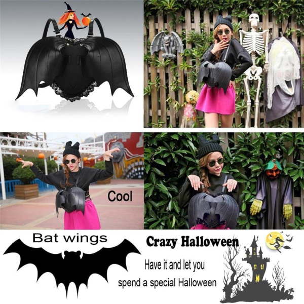Bat Wings Ryggsäck Black Angel Daypack Dam Hjärta Lolita Bag Black