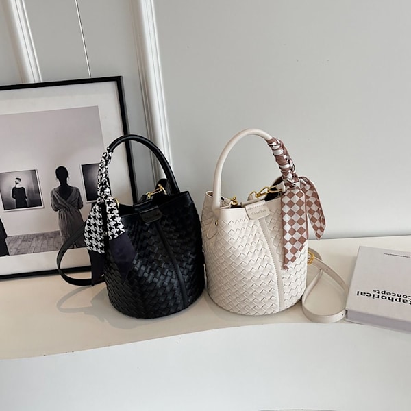 Vævet Bucket Bag Crossbody taske HVID WHITE
