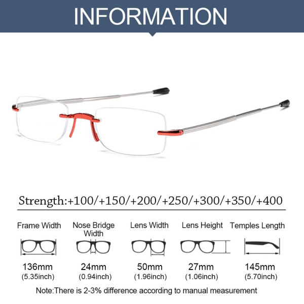 Lesebriller med anti-blått lys Sammenleggbare briller RØD Red Strength 300