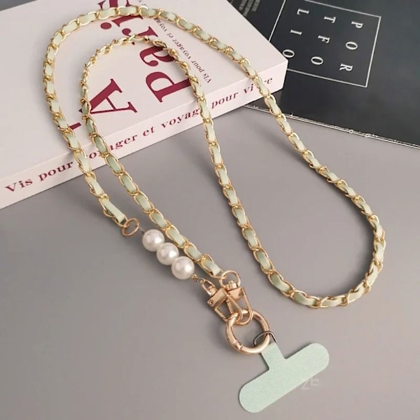 Cross Body Pearl Pickup Chain matkapuhelimen kaulanauha VALKOINEN white