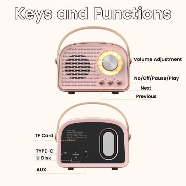 Mini Radio Bluetooth Högtalare ROSA Pink