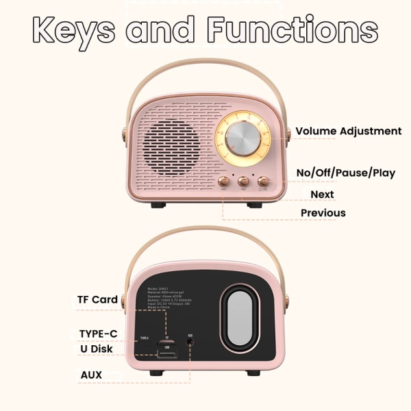 Miniradio Bluetooth-høyttaler ROSA Pink