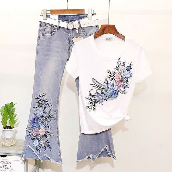 Mesh Broderi Blomster Blonde Patch Pailletter Broderet Patch B B B