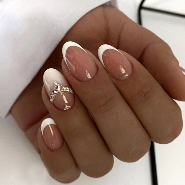 24 stk Fake Nails Lange Franske Ovale Z628
