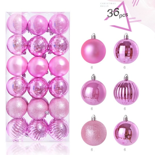 36 STK Christmas Ball Ornaments Sett Juletre Anheng ROSA Pink