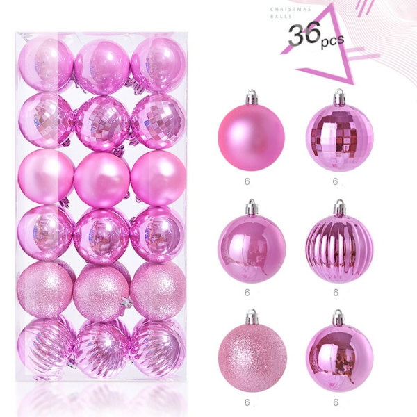 36PCS Christmas Ball Ornaments Set Julgranshänge ROSA Pink