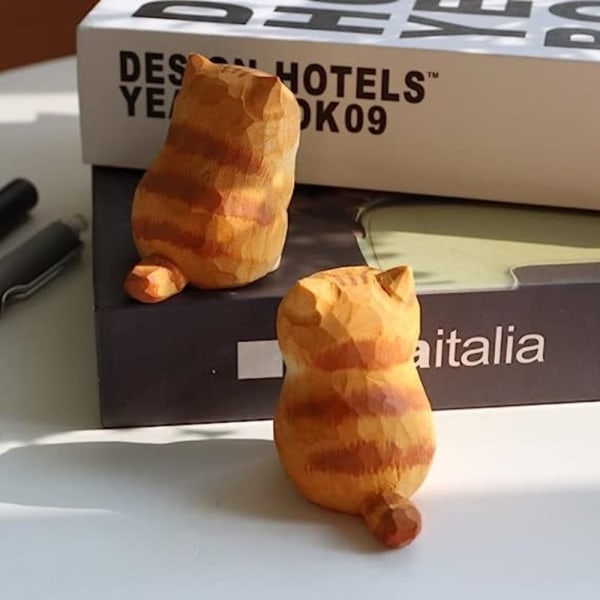 2 stk Orange Katte Figur Orange Kat Træskærerarbejde 2 STK 2 STK 2 pcs