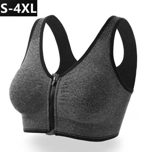 Dragkedja Sport BH Plus Size Löpning Yoga Fitness GRÅ M grey M