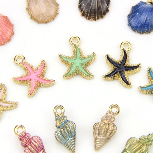30 st Emalj Ocean Sjöstjärna Charm Conch Shell hänge DIY