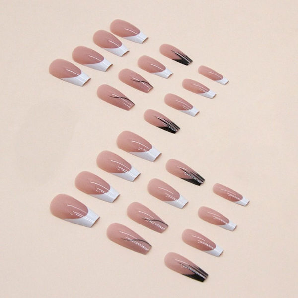 24 kpl Fake Nails Long French Ballerina