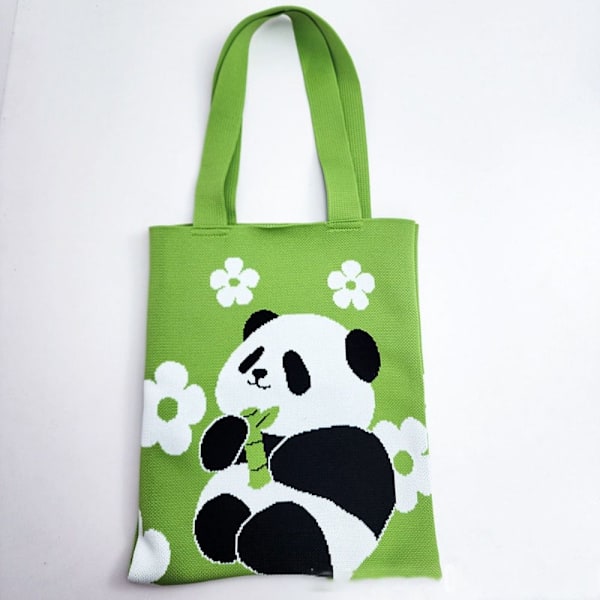 Panda-trykt håndveske handlepose GRØNN green