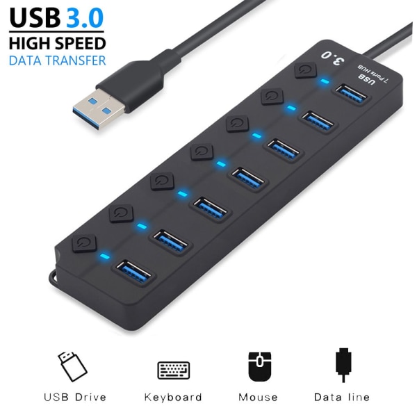 4/7 port USB 3.0 Hub High Speed ​​uden kabel 7 Ports USB Hub