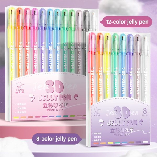 6STK/sett 3D Stereo Jelly Pen Highlighter Pen 8FARGER/SETT 8Colors/Set