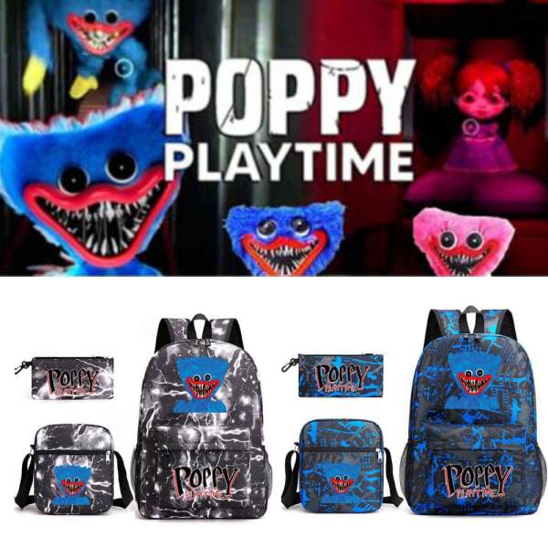 Poppy Playtime Ryggsäck Huggy Wuggys Ryggsäck Set BLÅ 2 Blue 2