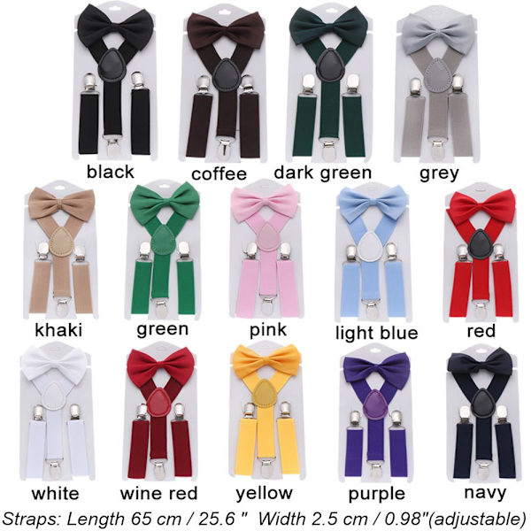 2 Set Barn Suspender Elastiska Bygelbälten med Slips khaki+black